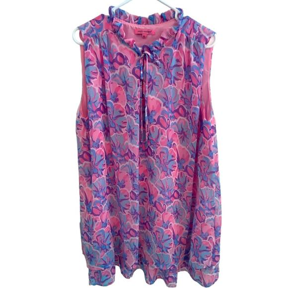 Simply Southern Tropical Leaf Mini Ruffle Tiered Dress XL Lined floral - Picture 1 of 5